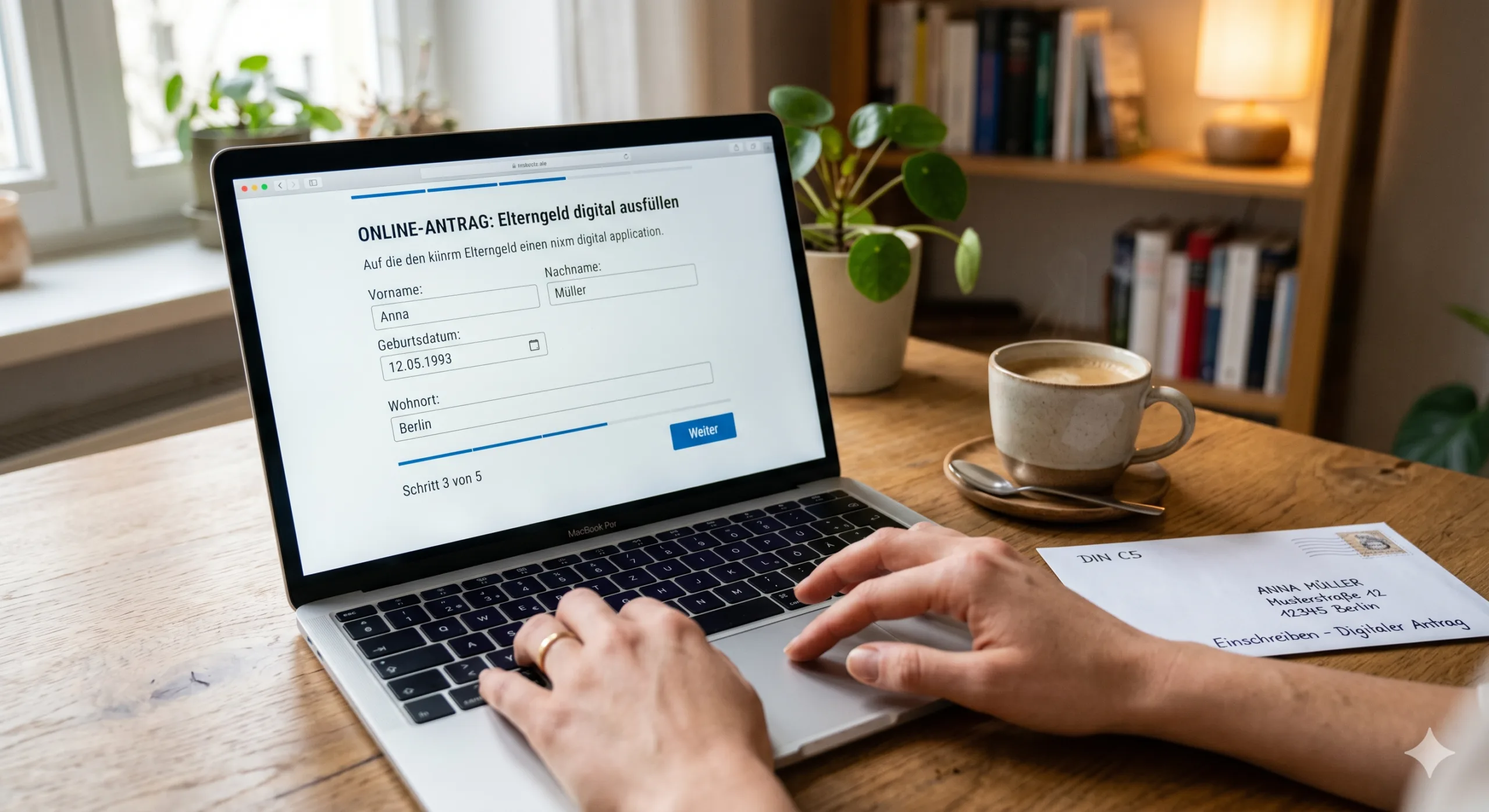 Person pflegebox antrag laptop