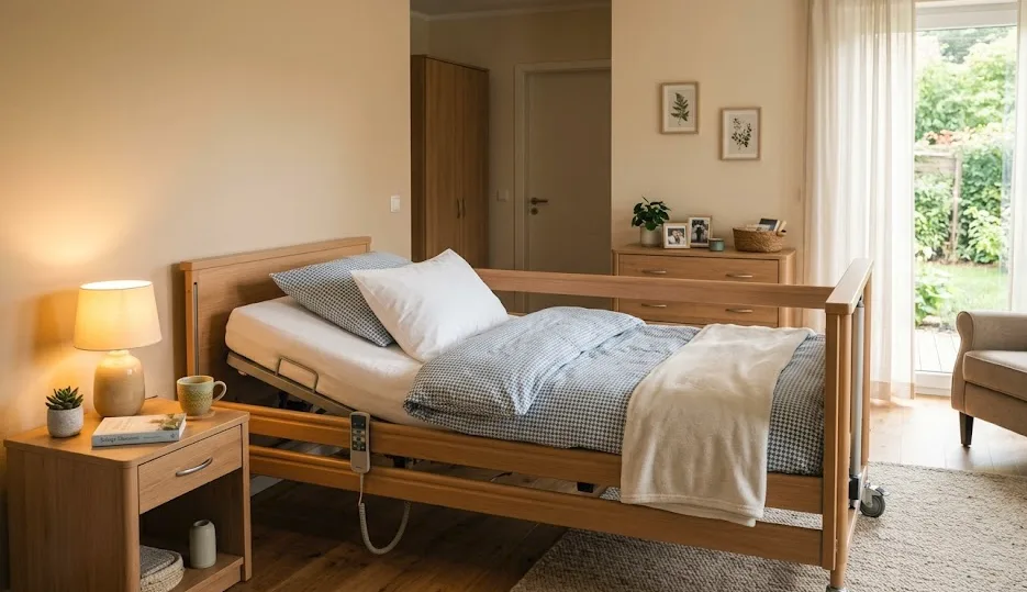 Pflegebett elektrisch helles schlafzimmer